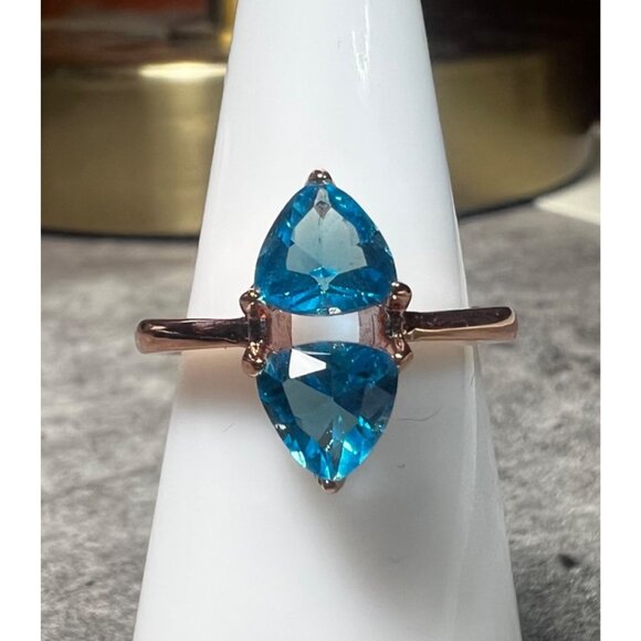 Ring Bomb Party RIng, size 6, NWOT, aqua blue stone rose gold color band - Picture 1 of 6